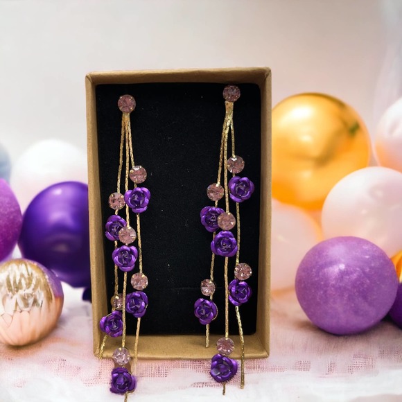Speak Now Purple Rose Dangle Earrings Statement Eras Tour Swiftie Gift Box NEW - Picture 2 of 6
